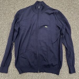 Rare Lacoste Cardigan Men`s Size 5 (Medium) Navy Blue Knit Jumper Sweater Zip